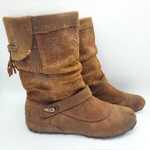 MERRELL Women's Haven Flora Print Pull On Brown Leather Boots Size 8 Cabincore